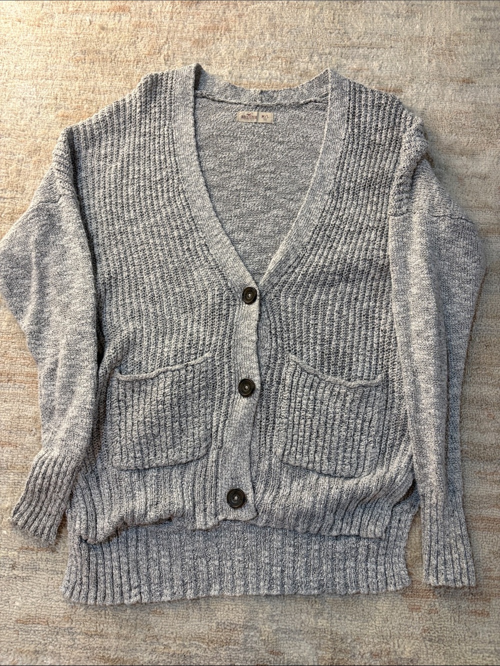 Hollister Light Gray V-Neck Button Cardigan